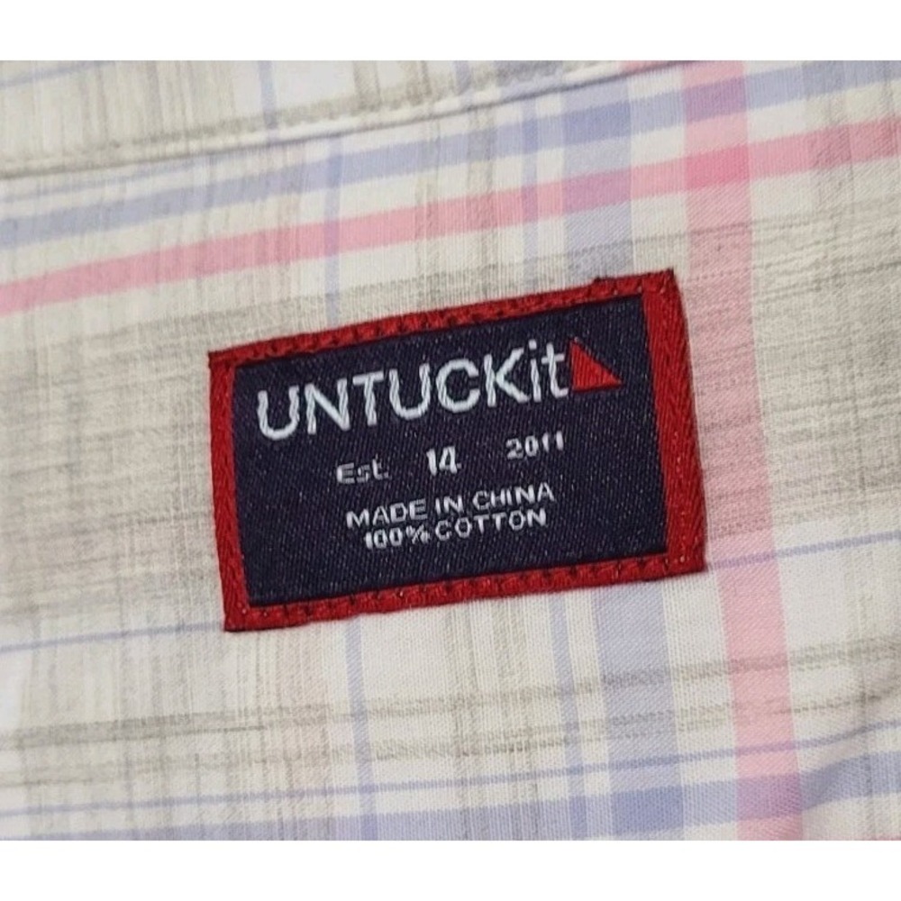 UNTUCKit NWT Sz 0 2 4 8 14 100% Cotton Lightweight Pastel Plaid Button-Up Shirt - Picture 9 of 15